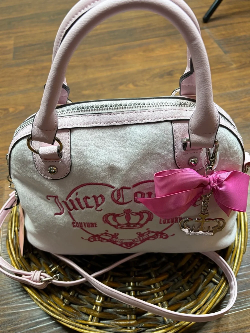 Juicy Couture Pink Mini Satchel with Embroidered Logo and Bow Charm